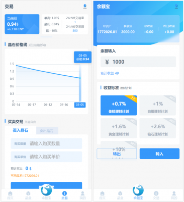 全新ui矿机系统/区块链云算力矿机/余额宝理财/虚拟币交易市场